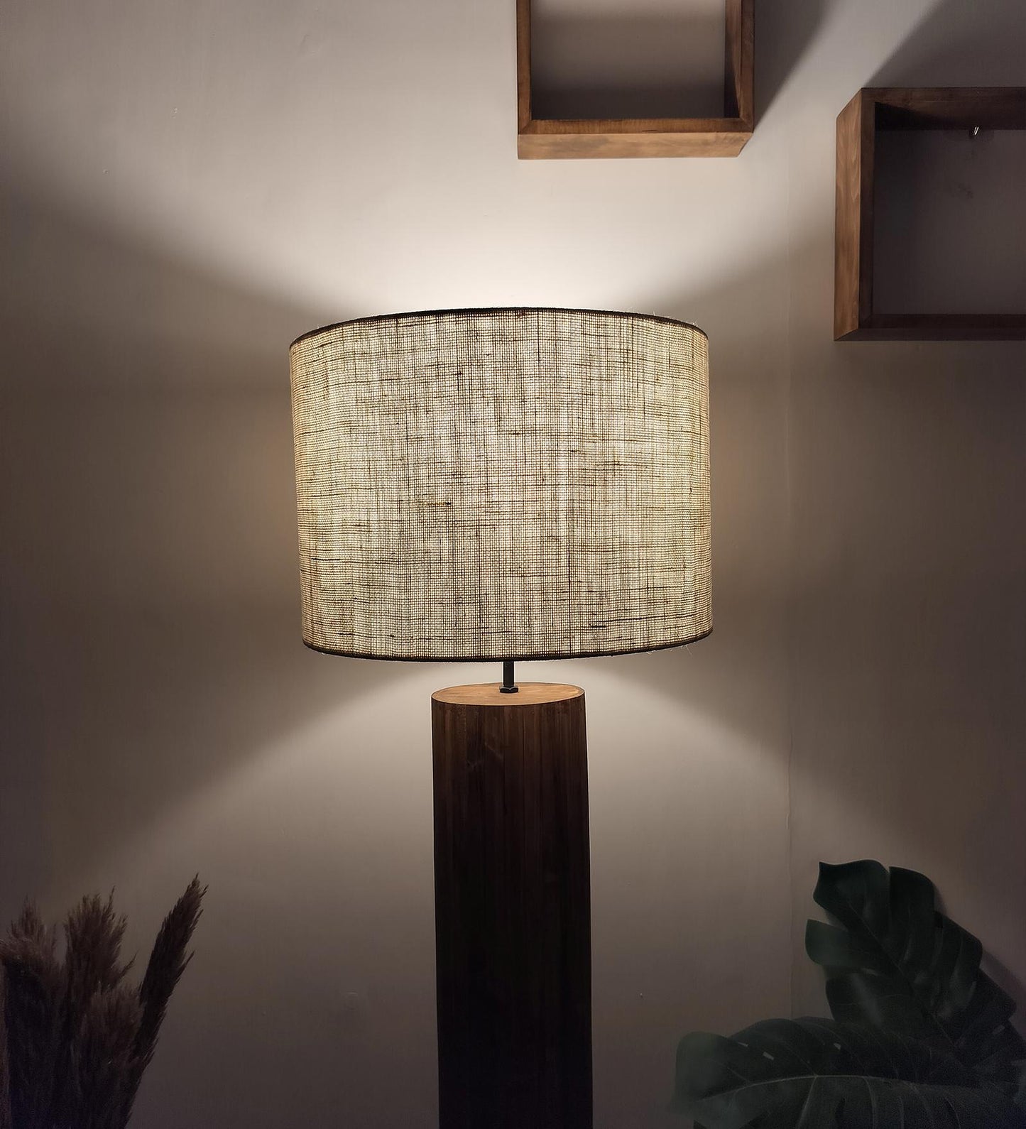 Talk Wooden Floor Lamp with Premium Beige Fabric Lampshade