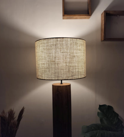 Talk Wooden Floor Lamp with Premium Beige Fabric Lampshade
