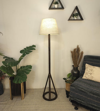 Eden Wooden Floor Lamp with Brown Base and Premium Beige Fabric Lampshade