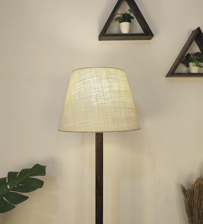Eden Wooden Floor Lamp with Brown Base and Premium Beige Fabric Lampshade