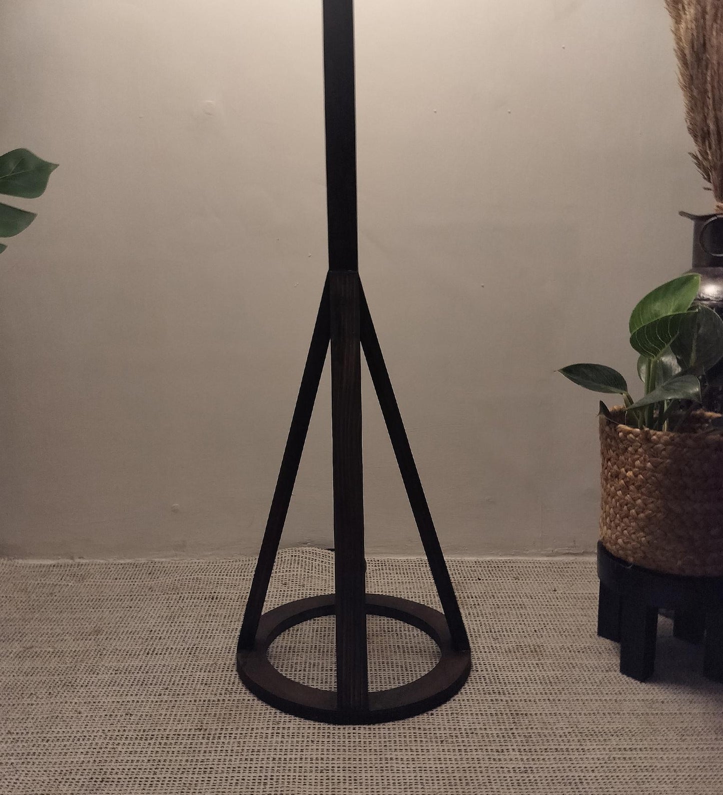Eden Wooden Floor Lamp with Brown Base and Premium Beige Fabric Lampshade