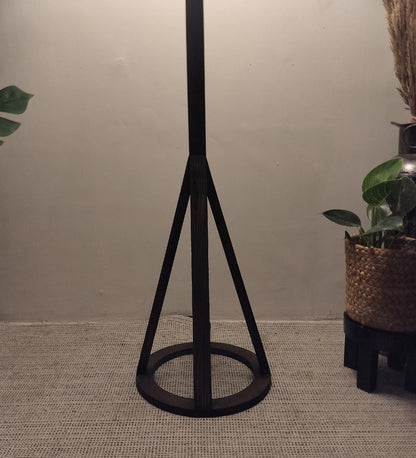 Eden Wooden Floor Lamp with Brown Base and Premium Beige Fabric Lampshade