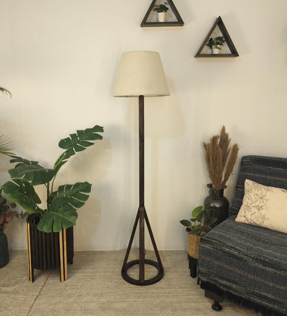 Eden Wooden Floor Lamp with Brown Base and Premium Beige Fabric Lampshade