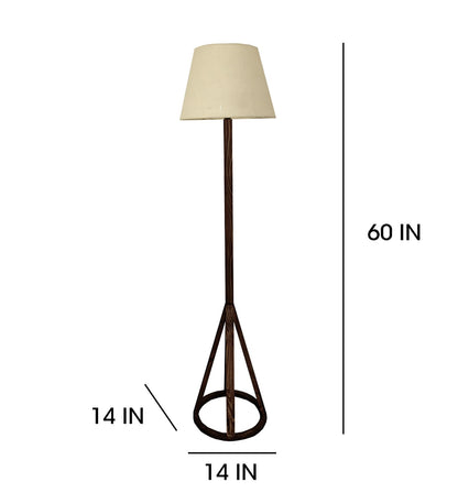 Eden Wooden Floor Lamp with Brown Base and Premium Beige Fabric Lampshade
