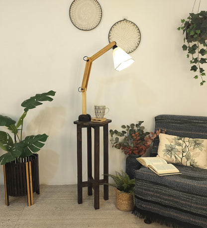 Iris Wooden Floor Lamp with Beige Fabric Lampshade