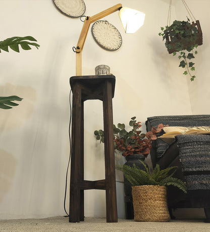 Iris Wooden Floor Lamp with Beige Fabric Lampshade