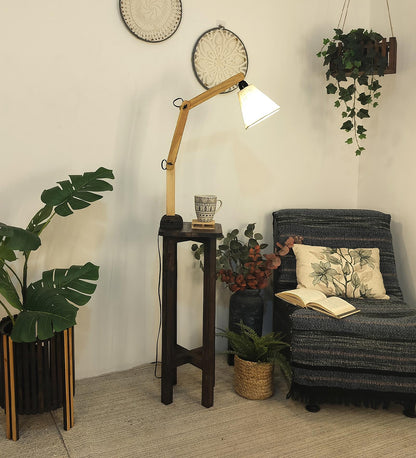 Iris Wooden Floor Lamp with Beige Fabric Lampshade