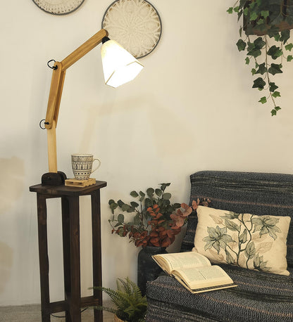 Iris Wooden Floor Lamp with Beige Fabric Lampshade