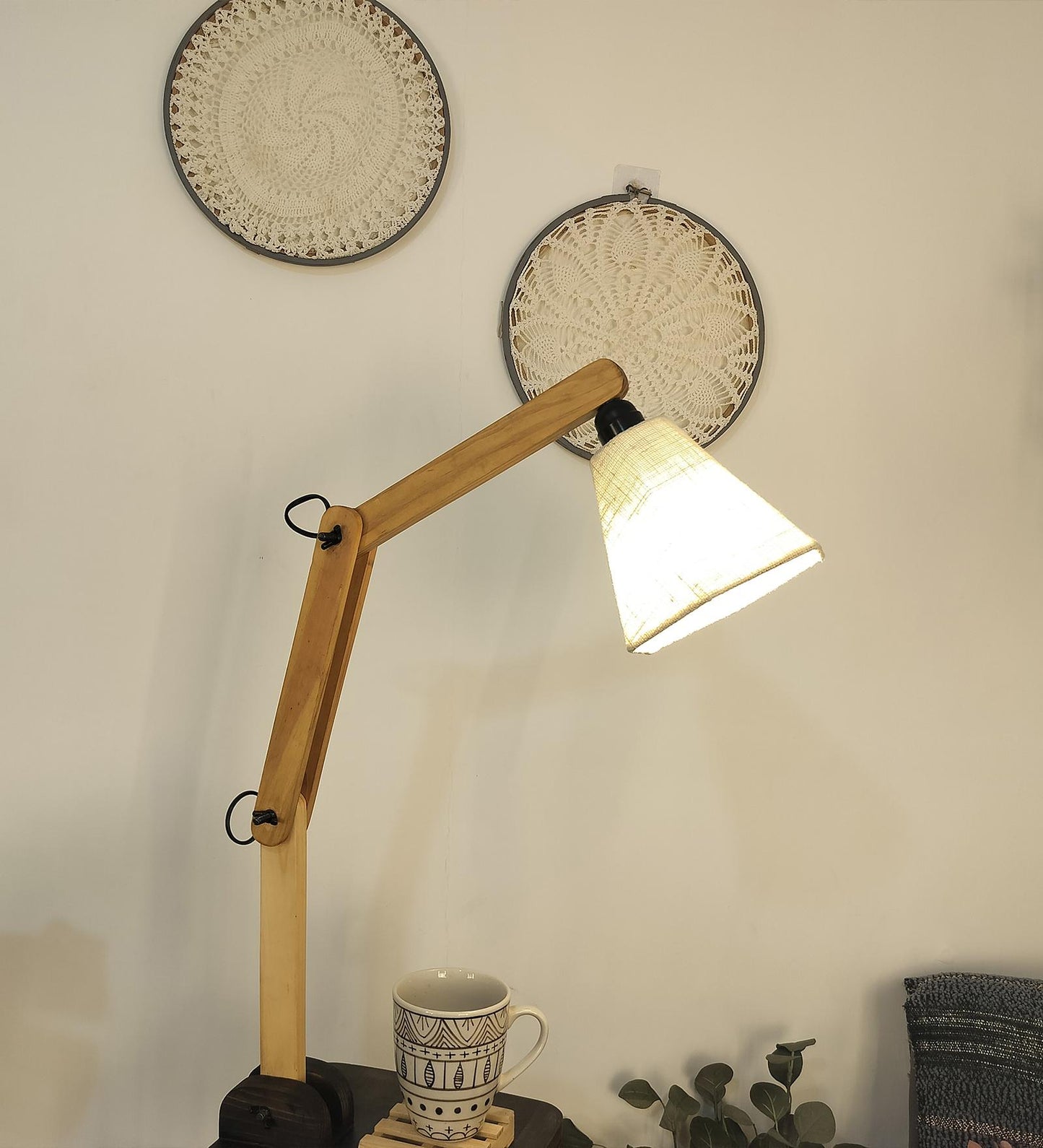 Iris Wooden Floor Lamp with Beige Fabric Lampshade