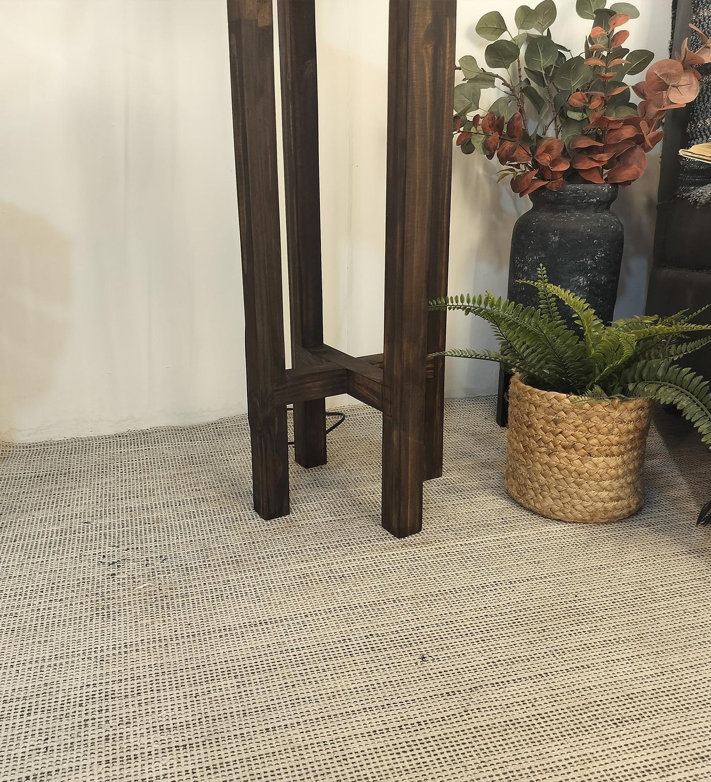 Iris Wooden Floor Lamp with Beige Fabric Lampshade