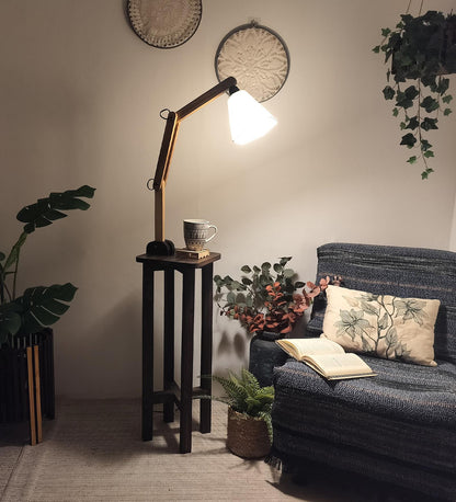 Iris Wooden Floor Lamp with Beige Fabric Lampshade