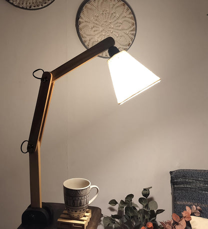 Iris Wooden Floor Lamp with Beige Fabric Lampshade
