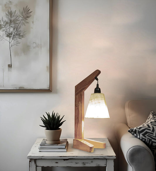 Thunder Brown Wooden Table Lamp with Jute Lampshade