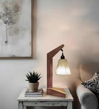 Thunder Brown Wooden Table Lamp with Jute Lampshade