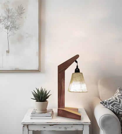 Thunder Brown Wooden Table Lamp with Jute Lampshade