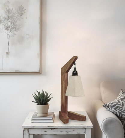 Thunder Brown Wooden Table Lamp with Jute Lampshade