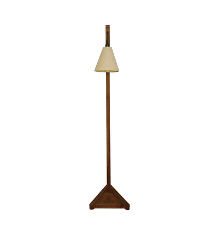 Thunder Wooden Floor Lamp with Brown Base and Jute Fabric Lampshade