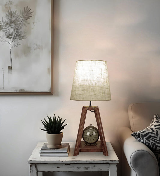 Jungle Brown Wooden Table Lamp with Jute Lampshade