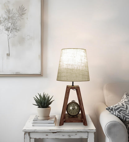 Jungle Brown Wooden Table Lamp with Jute Lampshade