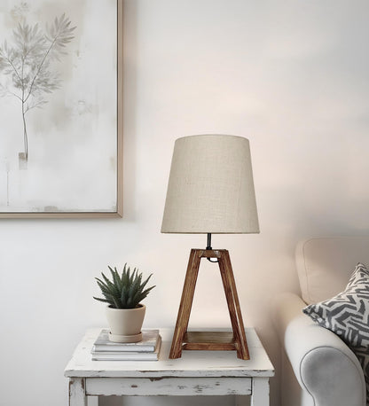 Jungle Brown Wooden Table Lamp with Jute Lampshade