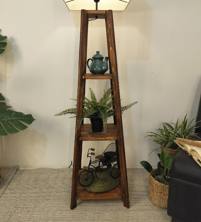 Jungle Wooden Floor Lamp with Brown Base and Jute Fabric Lampshade