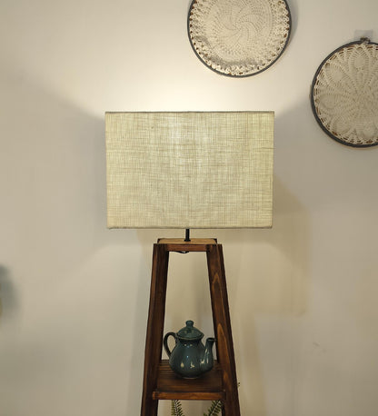 Jungle Wooden Floor Lamp with Brown Base and Jute Fabric Lampshade
