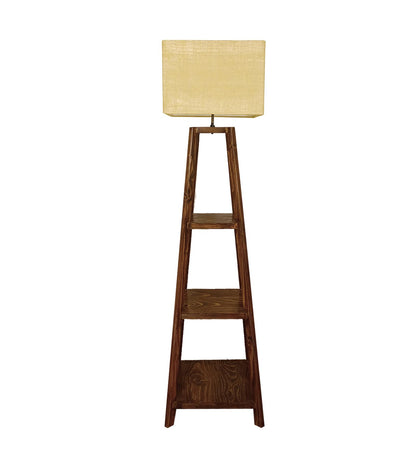 Jungle Wooden Floor Lamp with Brown Base and Jute Fabric Lampshade