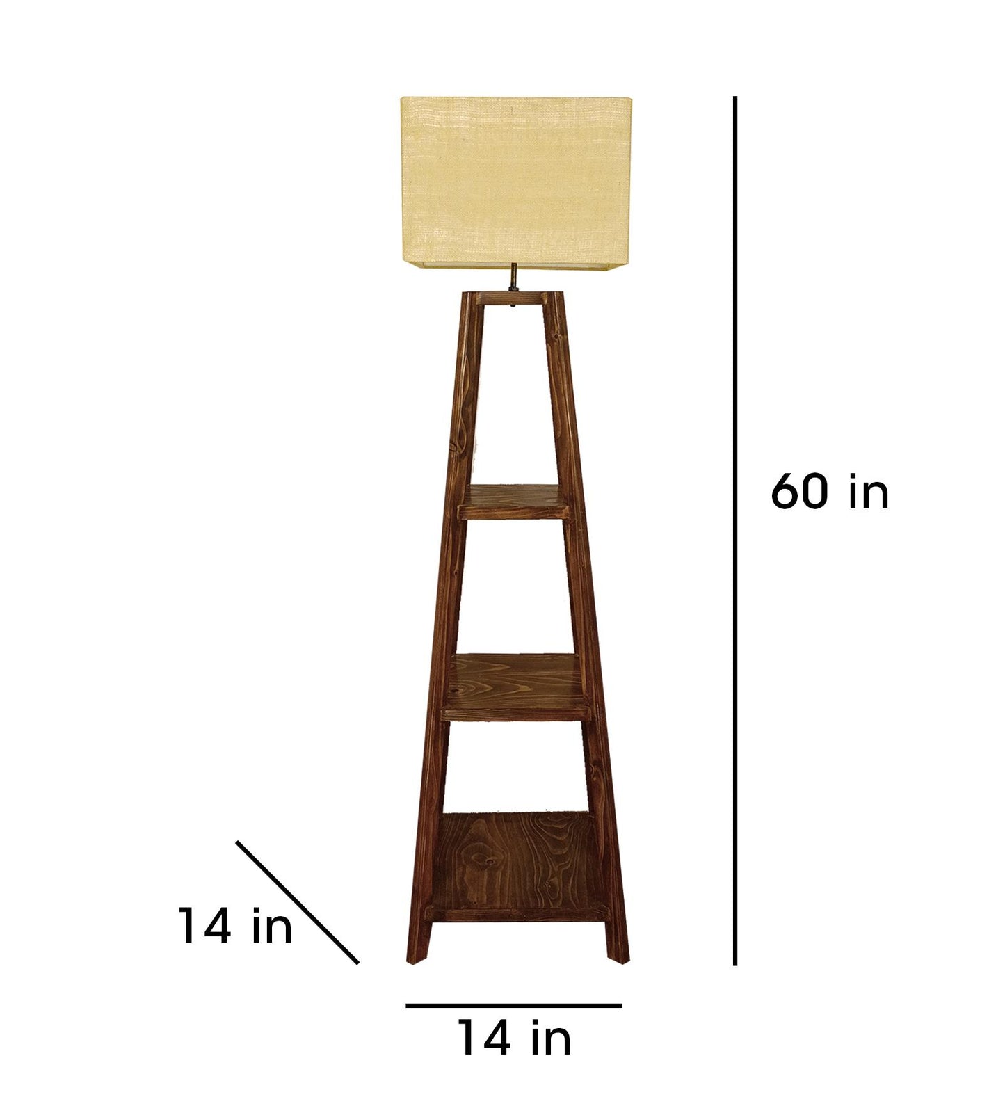 Jungle Wooden Floor Lamp with Brown Base and Jute Fabric Lampshade