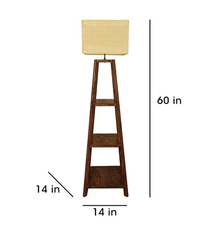 Jungle Wooden Floor Lamp with Brown Base and Jute Fabric Lampshade