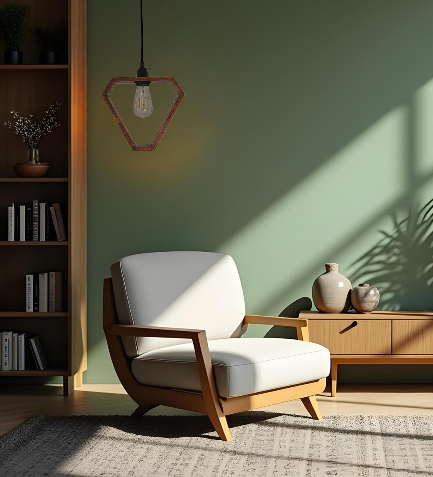 Make Brown Wooden Single Hanging Lamp