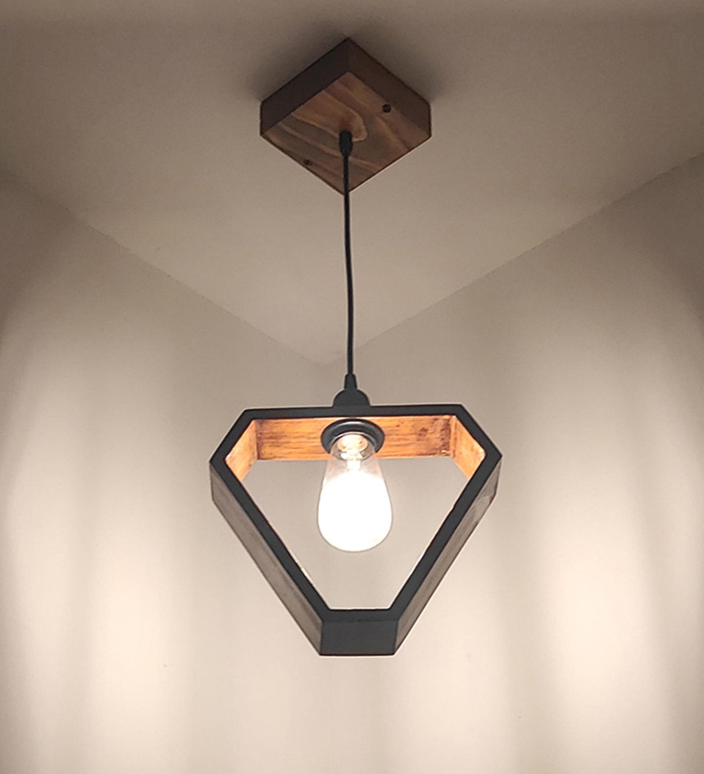 Make Brown Wooden Single Hanging Lamp