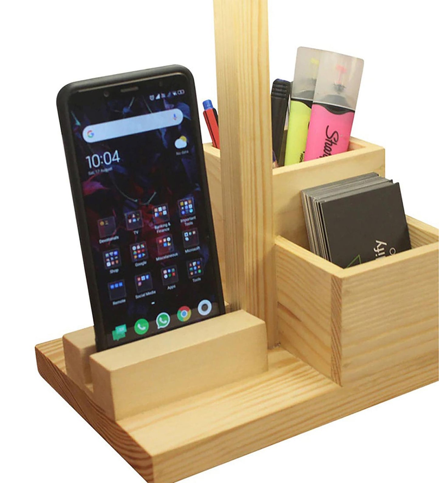 Trust Wooden Table Lamp With Black Fabric Lampshade and Mobile Stand