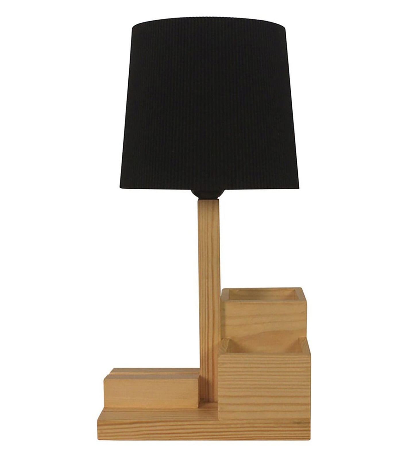 Trust Wooden Table Lamp With Black Fabric Lampshade and Mobile Stand
