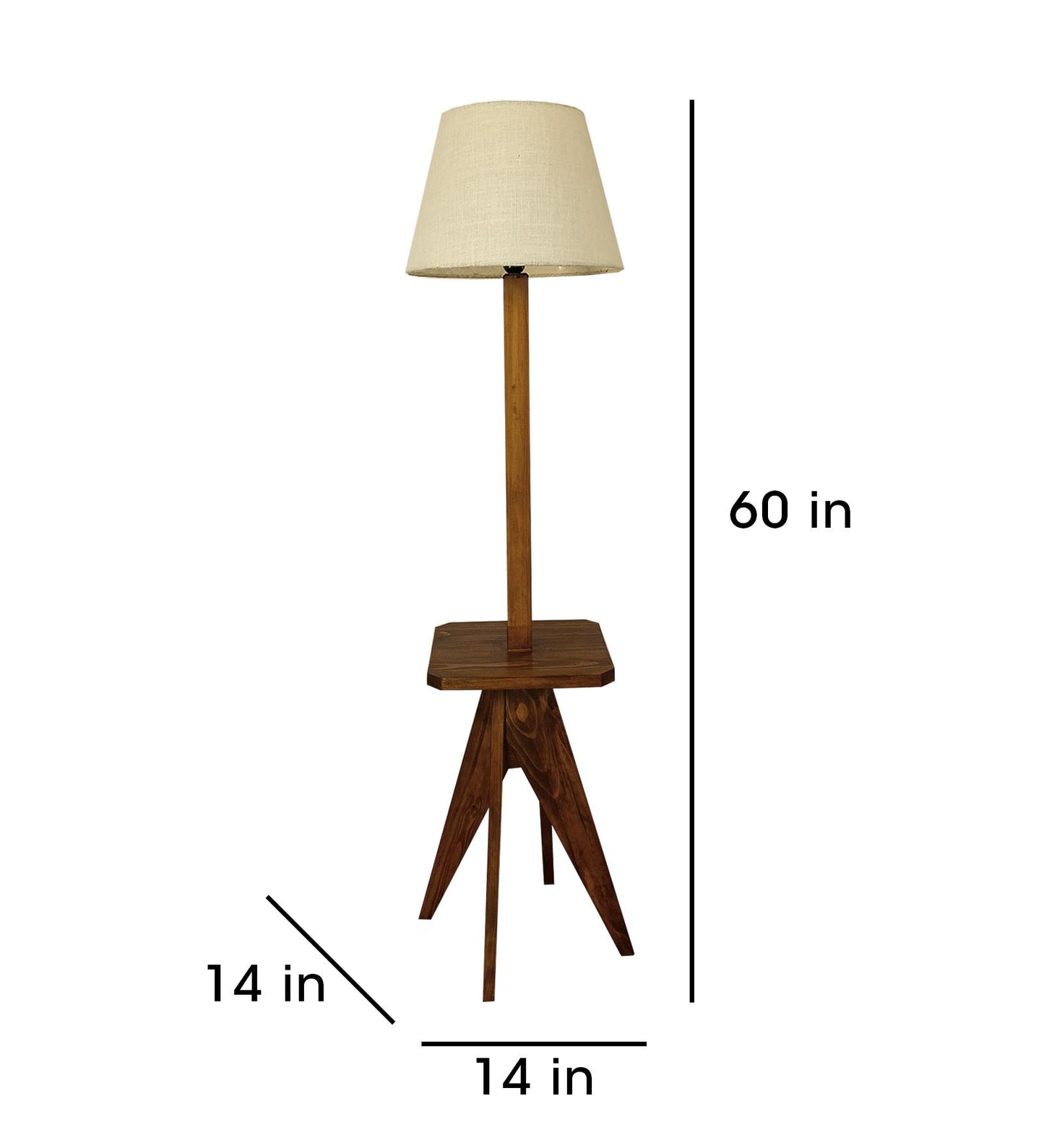 Hail Wooden Floor Lamp with Brown Base and Jute Fabric Lampshade