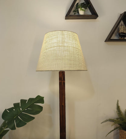 Hail Wooden Floor Lamp with Brown Base and Jute Fabric Lampshade