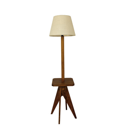 Hail Wooden Floor Lamp with Brown Base and Jute Fabric Lampshade