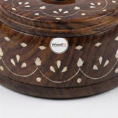 Solid Sheesham Wood Multi-Purpose Masala & Dry Fruit Box with Floral Inlay Work