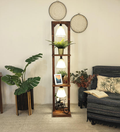 Mud Wooden Floor Lamp with Brown Base and Jute Fabric Lampshade