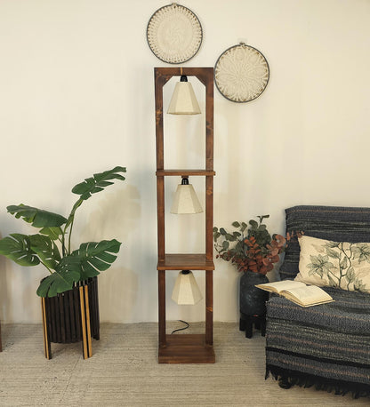Mud Wooden Floor Lamp with Brown Base and Jute Fabric Lampshade