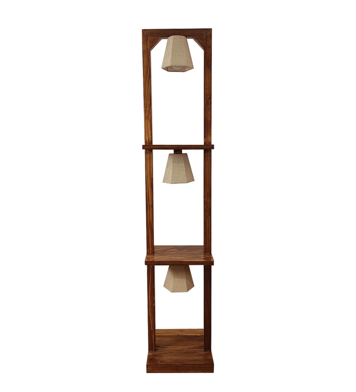 Mud Wooden Floor Lamp with Brown Base and Jute Fabric Lampshade