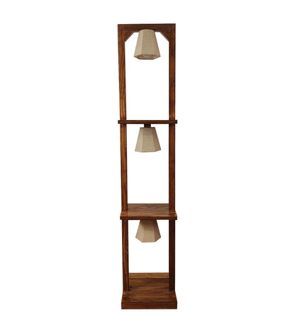 Mud Wooden Floor Lamp with Brown Base and Jute Fabric Lampshade
