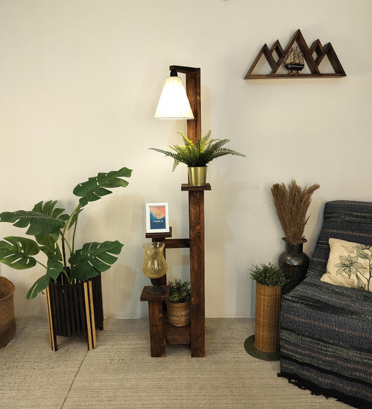 Skip Wooden Floor Lamp with Brown Base and Jute Fabric Lampshade