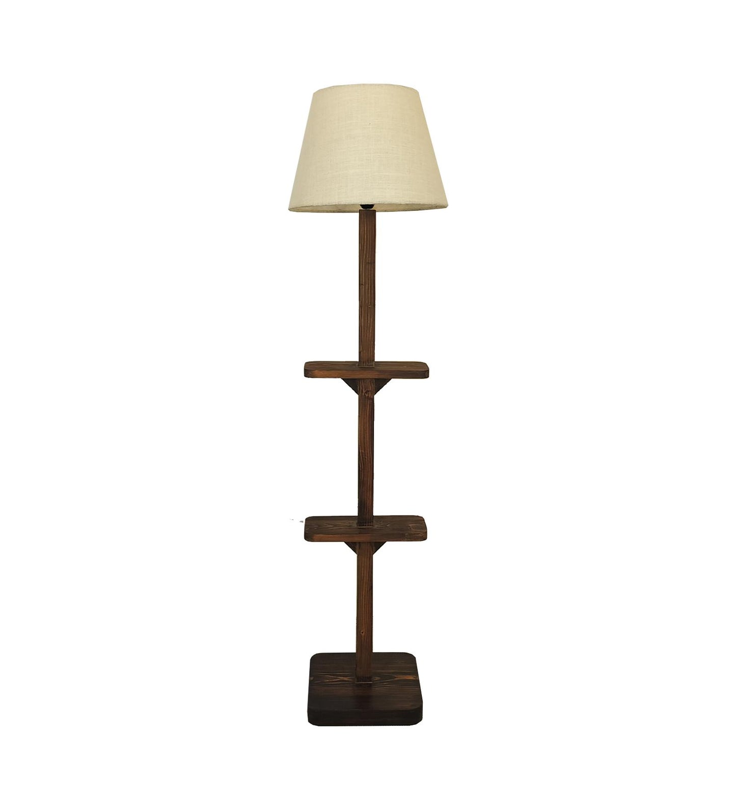 Gale Wooden Floor Lamp with Brown Base and Beige Fabric Lampshade