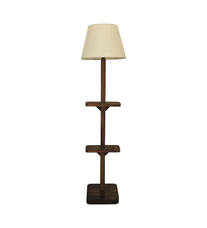 Gale Wooden Floor Lamp with Brown Base and Beige Fabric Lampshade