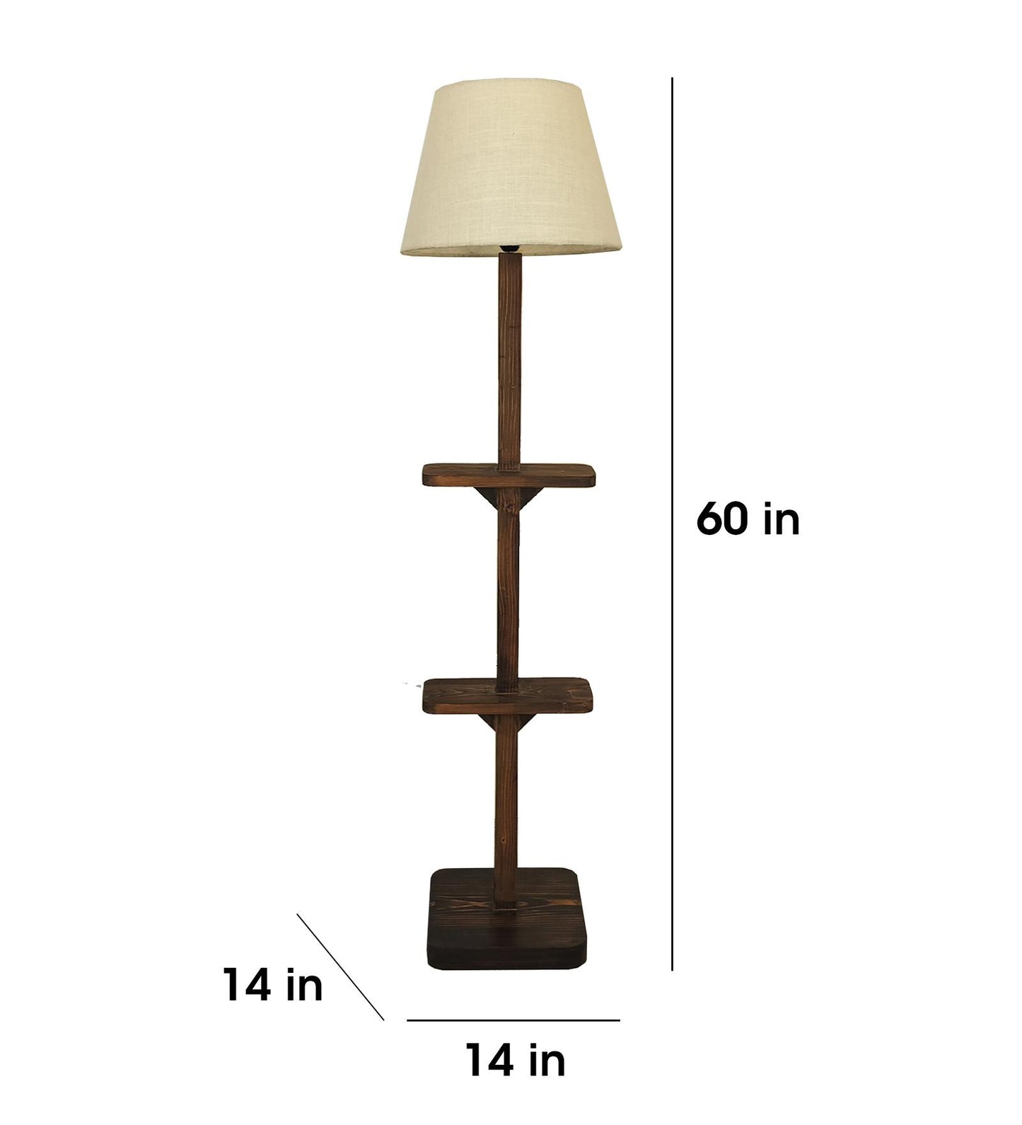Gale Wooden Floor Lamp with Brown Base and Beige Fabric Lampshade