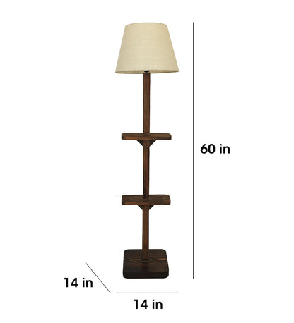 Gale Wooden Floor Lamp with Brown Base and Beige Fabric Lampshade