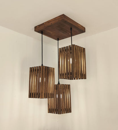 Violet Brown Wooden Cluster Hanging Lamp