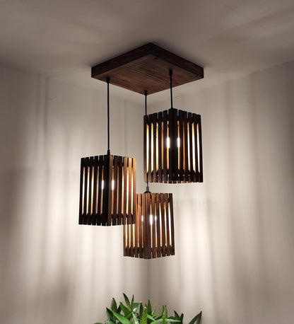 Violet Brown Wooden Cluster Hanging Lamp