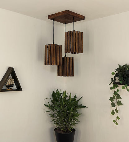 Violet Brown Wooden Cluster Hanging Lamp