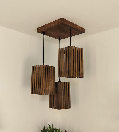 Violet Brown Wooden Cluster Hanging Lamp